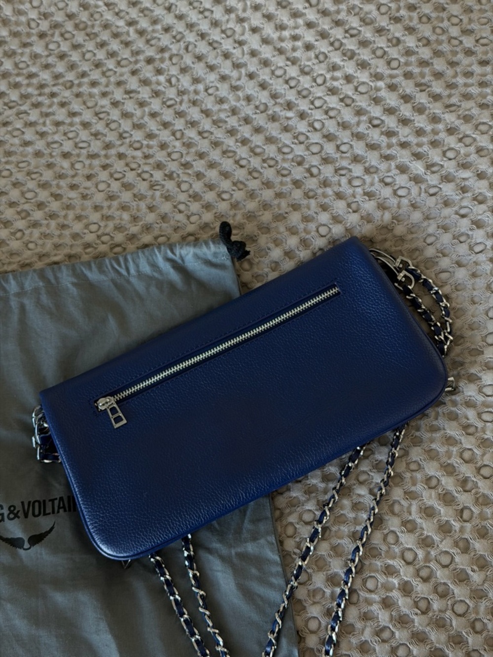 Zadig & Voltaire Navy Leather Rock Clutch with Silver Wing Detail - Picture 4 of 8